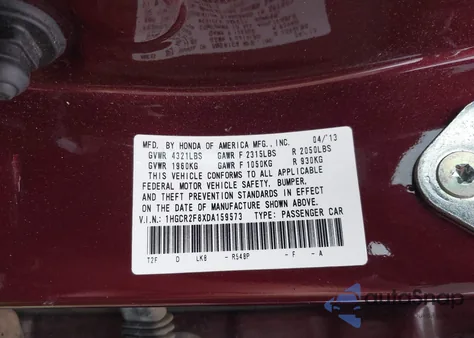 2013 Honda Accord Ex-L из США, поврежденный, VIN 1HGCR2F8XDA159573